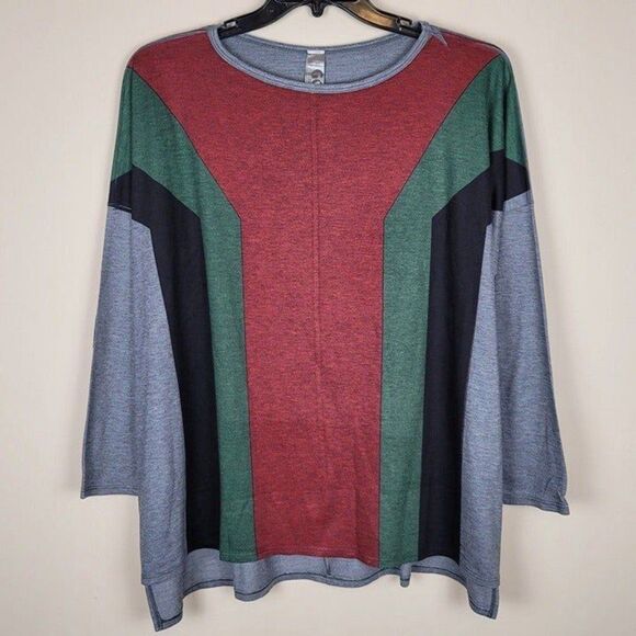 Go Couture Size XL Colorblock Top Long Sleeve Gray Green Red Black - Picture 1 of 12